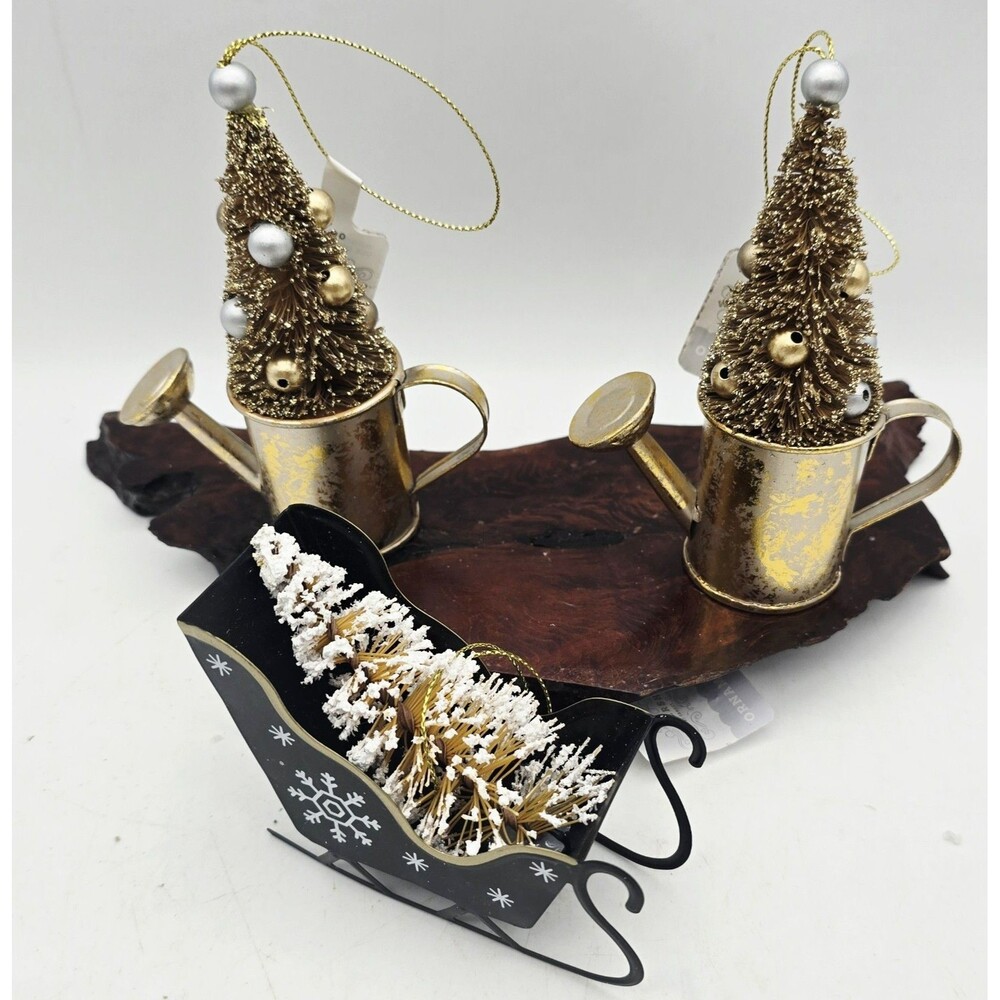 Watering Can Bottle Brush Tree Christmas Ornament Gold- Wondershop & Sleigh (3)